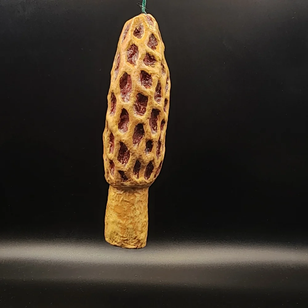 Hand Crafted Morel Mushroom Paper Mache Ornament - Brown and Tan
